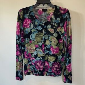 Talbots XS Merino Wool Floral Cardigan Sweater Multicolor Button Front